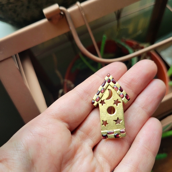 Vintage Danecraft Gold & Red Stone House Sun Moon Boucher Lapel Brooch Pin - Picture 6 of 9